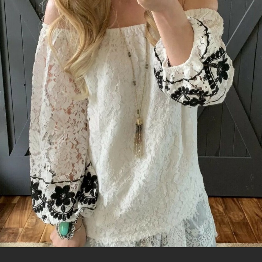 Boho Lace Off The Shoulder Embroidered Sleeves